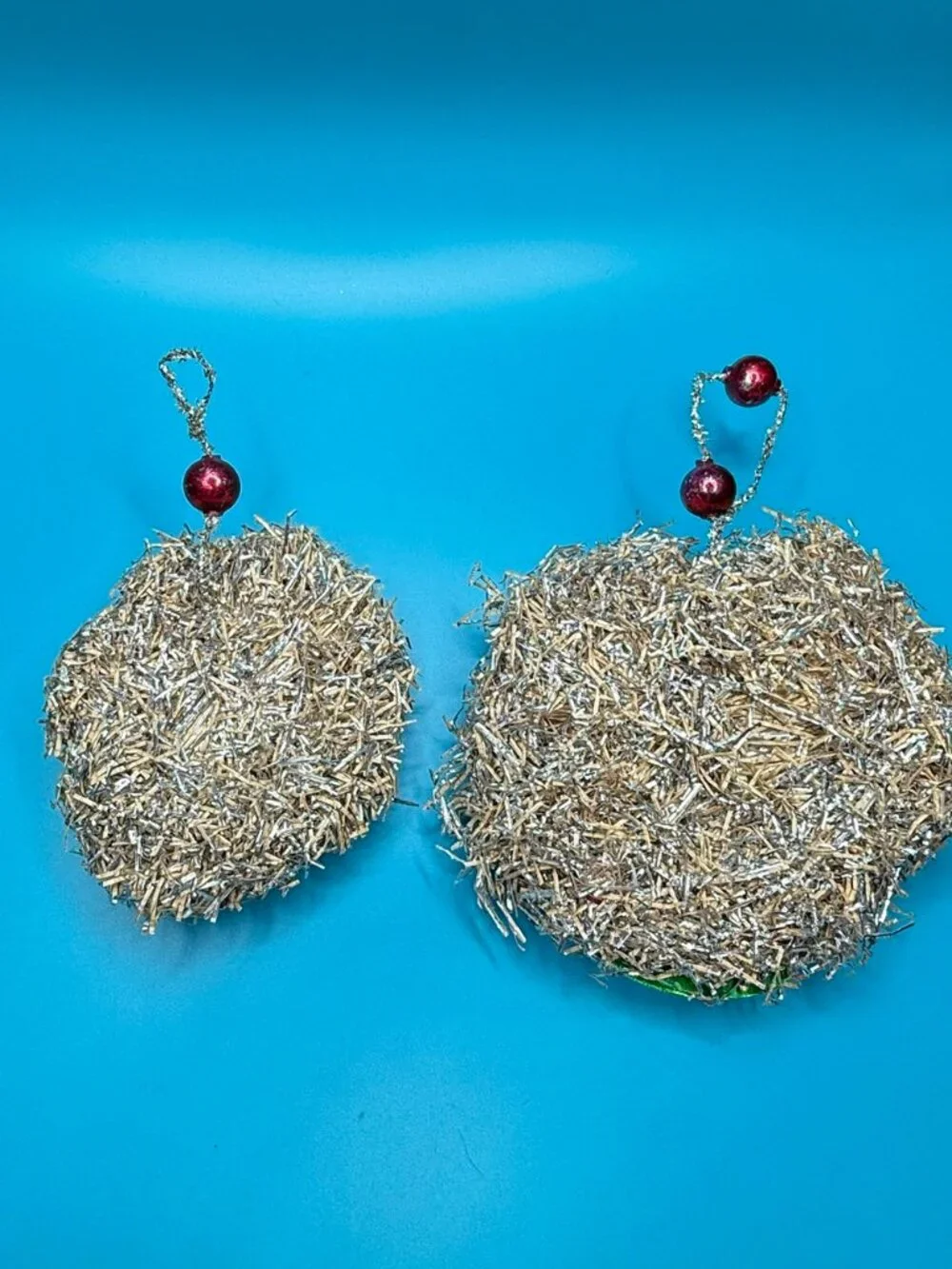 VTG Lot of 2 Tinsel Paper & Glass Bulbs Christmas Choir Angel Handmade Ornaments